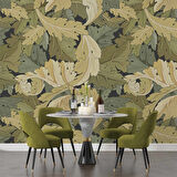 Yeşil Sarı Yaprak Desenli Duvar Kağıdı