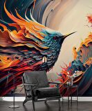Renkli Kuş Çizimi Desenli Duvar Kağıdı