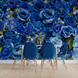3 Boyutlu Mavi Çiçek Desenli Duvar Kağıdı
