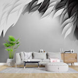 3 Boyutlu Siyah Beyaz Tüy Desenli Duvar Kağıdı