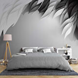 3 Boyutlu Siyah Beyaz Tüy Desenli Duvar Kağıdı