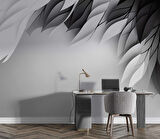 3 Boyutlu Siyah Beyaz Tüy Desenli Duvar Kağıdı