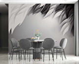 3 Boyutlu Siyah Beyaz Tüy Desenli Duvar Kağıdı