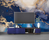 3 Boyutlu Lacivert Beyaz Mermer Desenli Duvar Kağıdı