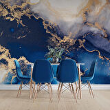 3 Boyutlu Lacivert Beyaz Mermer Desenli Duvar Kağıdı