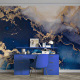 3 Boyutlu Lacivert Beyaz Mermer Desenli Duvar Kağıdı