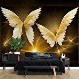 3 Boyutlu Altın Kanat Desenli Duvar Kağıdı