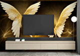 3 Boyutlu Altın Kanat Desenli Duvar Kağıdı