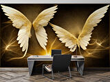 3 Boyutlu Altın Kanat Desenli Duvar Kağıdı
