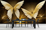 3 Boyutlu Altın Kanat Desenli Duvar Kağıdı