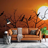 Günbatımı Ağaç ve Kuş Manzaralı Duvar Kağıdı