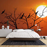 Günbatımı Ağaç ve Kuş Manzaralı Duvar Kağıdı