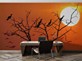 Günbatımı Ağaç ve Kuş Manzaralı Duvar Kağıdı