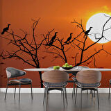 Günbatımı Ağaç ve Kuş Manzaralı Duvar Kağıdı