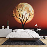 Günbatımı Ağaç ve Ay Manzaralı Duvar Kağıdı