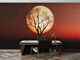 Günbatımı Ağaç ve Ay Manzaralı Duvar Kağıdı