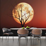 Günbatımı Ağaç ve Ay Manzaralı Duvar Kağıdı