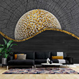 Yanmış Ağaç ve Altın Desenli Duvar Kağıdı