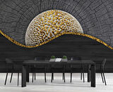 Yanmış Ağaç ve Altın Desenli Duvar Kağıdı