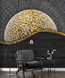 Yanmış Ağaç ve Altın Desenli Duvar Kağıdı