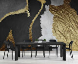 3 Boyutlu Siyah Beyaz ve Altın Desenli Duvar Kağıdı