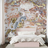 3 Boyutlu Pembe Altın Mermer Desenli Duvar Kağıdı