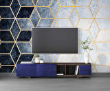 Lacivert Beyaz Geometrik Mermer Desenli Duvar Kağıdı