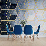 Lacivert Beyaz Geometrik Mermer Desenli Duvar Kağıdı