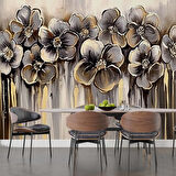 Altın Çiçek Desenli Duvar Kağıdı