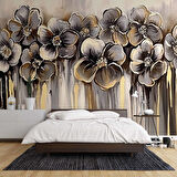 Altın Çiçek Desenli Duvar Kağıdı