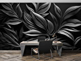 3 Boyutlu Siyah Yaprak Desenli Duvar Kağıdı