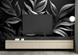 3 Boyutlu Siyah Yaprak Desenli Duvar Kağıdı