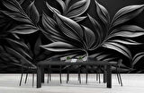 3 Boyutlu Siyah Yaprak Desenli Duvar Kağıdı