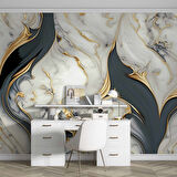 3 Boyutlu Altın Beyaz Mermer Desenli Duvar Kağıdı