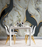 3 Boyutlu Altın Beyaz Mermer Desenli Duvar Kağıdı