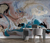 Pembe Mavi Altın Mermer Desenli Duvar Kağıdı