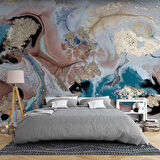 Pembe Mavi Altın Mermer Desenli Duvar Kağıdı