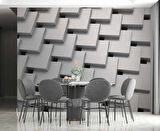 3 Boyutlu Beyaz Kare Desenli Duvar Kağıdı