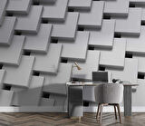 3 Boyutlu Beyaz Kare Desenli Duvar Kağıdı