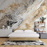 3 Boyutlu Tüy ve Mermer Desenli Duvar Kağıdı