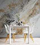 3 Boyutlu Tüy ve Mermer Desenli Duvar Kağıdı