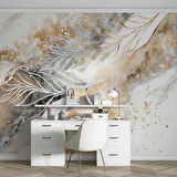 3 Boyutlu Tüy ve Mermer Desenli Duvar Kağıdı