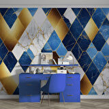3 Boyutlu Lacivert Altın Mermer Desenli Duvar Kağıdı