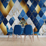 3 Boyutlu Lacivert Altın Mermer Desenli Duvar Kağıdı