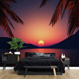 Günbatımı Deniz ve Palmiye Manzaralı Duvar Kağıdı