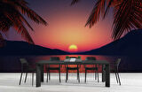 Günbatımı Deniz ve Palmiye Manzaralı Duvar Kağıdı