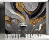 3 Boyutlu Siyah Gri Altın Simli Desenli Duvar Kağıdı