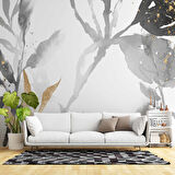 Siyah Yaprak Boyama Desenli Duvar Kağıdı