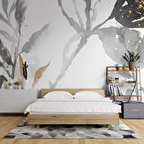 Siyah Yaprak Boyama Desenli Duvar Kağıdı