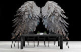 3 Boyutlu Gümüş Simli Kanat Desenli Duvar Kağıdı
